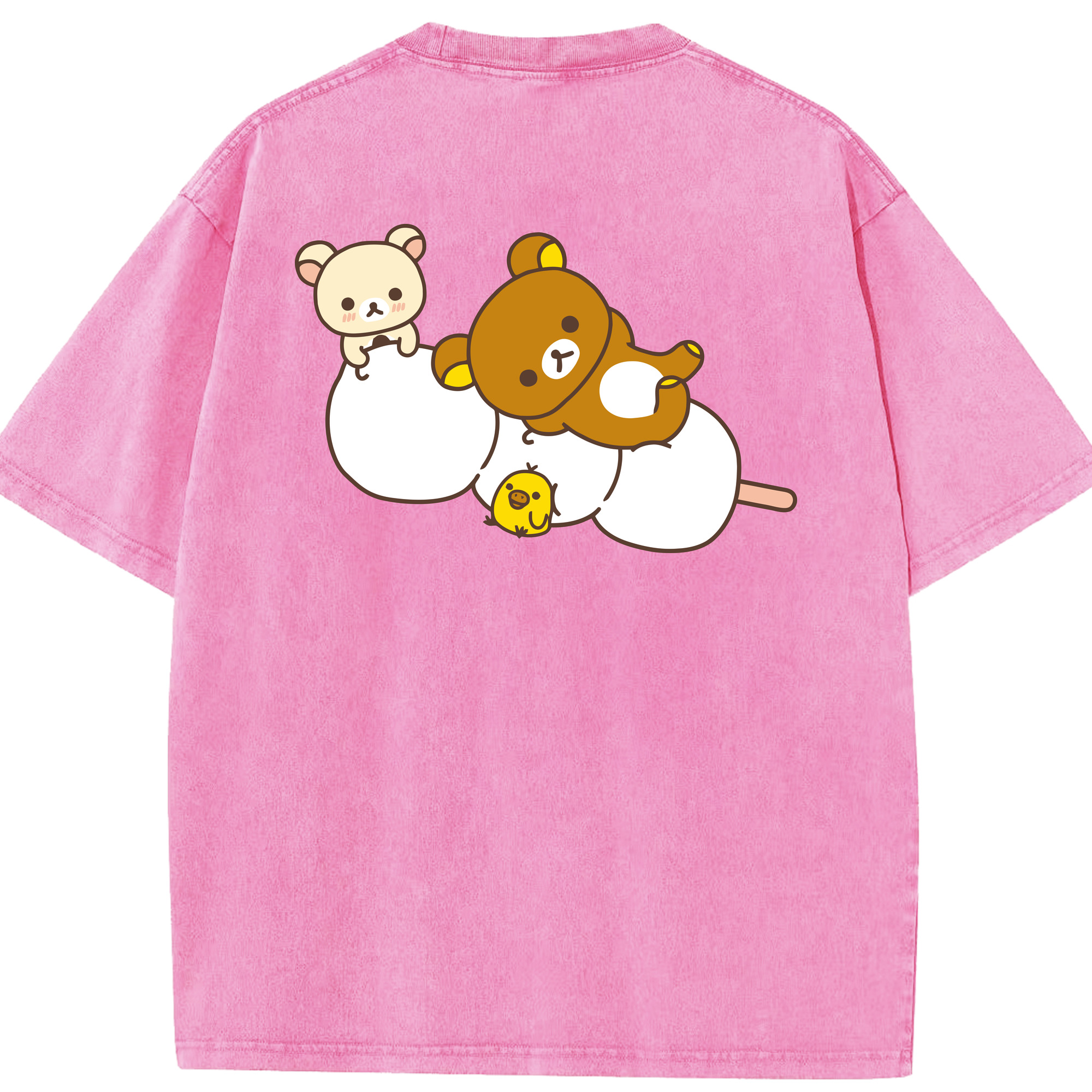 （画像用） リラックマ リラックマ キイロイトリ Rilakkuma Korilakkuma Kiiroitori 綿100% ヴィンテージ風 半袖Tシャツ（背面プリント）